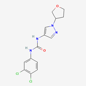 molecular formula C14H14Cl2N4O2 B2563868 1-(3,4-dichlorophenyl)-3-(1-(tetrahydrofuran-3-yl)-1H-pyrazol-4-yl)urea CAS No. 1797350-98-1