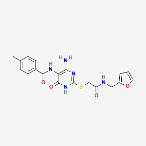 molecular formula C19H19N5O4S B2563873 N-(4-amino-2-((2-((furan-2-ylmethyl)amino)-2-oxoethyl)thio)-6-oxo-1,6-dihydropyrimidin-5-yl)-4-methylbenzamide CAS No. 872597-55-2