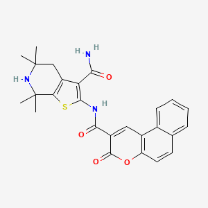 molecular formula C26H25N3O4S B2563876 5,5,7,7-Tetramethyl-2-[(3-oxobenzo[f]chromene-2-carbonyl)amino]-4,6-dihydrothieno[2,3-c]pyridine-3-carboxamide CAS No. 887898-78-4