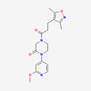molecular formula C18H22N4O4 B2563886 4-[3-(3,5-Dimethyl-1,2-oxazol-4-yl)propanoyl]-1-(2-methoxypyridin-4-yl)piperazin-2-one CAS No. 2380144-06-7