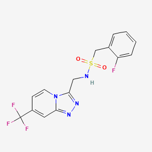 molecular formula C15H12F4N4O2S B2563903 1-(2-フルオロフェニル)-N-((7-(トリフルオロメチル)-[1,2,4]トリアゾロ[4,3-a]ピリジン-3-イル)メチル)メタンスルホンアミド CAS No. 2034374-12-2