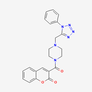 molecular formula C22H20N6O3 B2563912 3-(4-((1-phenyl-1H-tetrazol-5-yl)methyl)piperazine-1-carbonyl)-2H-chromen-2-one CAS No. 1021226-65-2