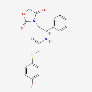 N-(2-(2,4-dioxooxazolidin-3-yl)-1-phenylethyl)-2-((4-fluorophenyl)thio)acetamide