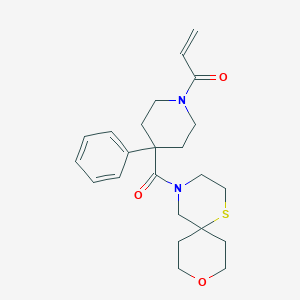 molecular formula C23H30N2O3S B2563927 1-[4-(9-Oxa-1-thia-4-azaspiro[5.5]undecane-4-carbonyl)-4-phenylpiperidin-1-yl]prop-2-en-1-one CAS No. 2361681-64-1