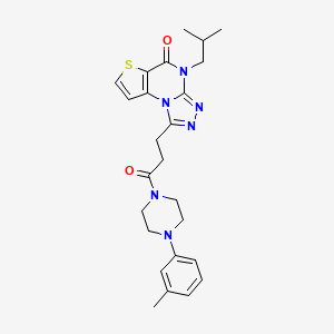molecular formula C25H30N6O2S B2563952 4-isobutyl-1-(3-oxo-3-(4-(m-tolyl)piperazin-1-yl)propyl)thieno[2,3-e][1,2,4]triazolo[4,3-a]pyrimidin-5(4H)-one CAS No. 1189437-48-6