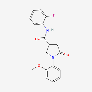 molecular formula C18H17FN2O3 B2563954 N-(2-氟苯基)-1-(2-甲氧基苯基)-5-氧代吡咯烷-3-甲酰胺 CAS No. 873563-53-2
