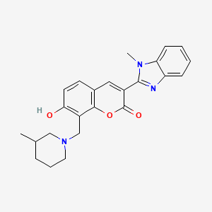 molecular formula C24H25N3O3 B2563957 7-hydroxy-3-(1-methyl-1H-benzimidazol-2-yl)-8-[(3-methylpiperidin-1-yl)methyl]-2H-chromen-2-one CAS No. 384361-44-8