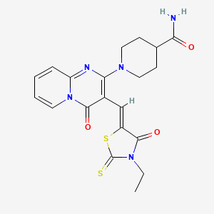 molecular formula C20H21N5O3S2 B2563990 (Z)-1-(3-((3-ethyl-4-oxo-2-thioxothiazolidin-5-ylidene)methyl)-4-oxo-4H-pyrido[1,2-a]pyrimidin-2-yl)piperidine-4-carboxamide CAS No. 607702-68-1