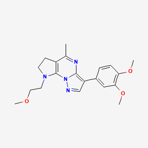 molecular formula C20H24N4O3 B2563998 2-[3-(3,4-二甲氧基苯基)-5-甲基-6,7-二氢-8H-吡唑并[1,5-a]吡咯并[3,2-e]嘧啶-8-基]乙基甲醚 CAS No. 860650-40-4