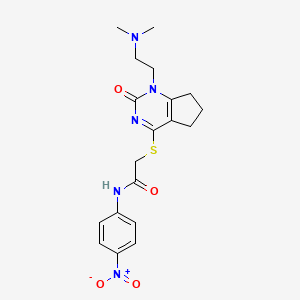 molecular formula C19H23N5O4S B2564000 2-((1-(2-(二甲氨基)乙基)-2-氧代-2,5,6,7-四氢-1H-环戊[d]嘧啶-4-基)硫)-N-(4-硝基苯基)乙酰胺 CAS No. 898451-55-3