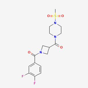 molecular formula C16H19F2N3O4S B2564020 （1-(3,4-二氟苯甲酰基）氮杂环丁-3-基）（4-(甲磺酰基）哌嗪-1-基）甲酮 CAS No. 1396886-11-5