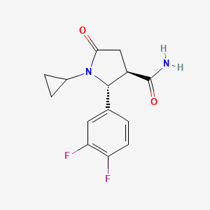 molecular formula C14H14F2N2O2 B2564029 1-Cyclopropyl-2-(3,4-difluorophenyl)-5-oxopyrrolidine-3-carboxamide, trans CAS No. 1820579-97-2