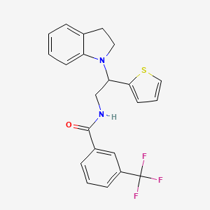 molecular formula C22H19F3N2OS B2564042 N-(2-(indolin-1-yl)-2-(thiophen-2-yl)ethyl)-3-(trifluoromethyl)benzamide CAS No. 898433-45-9