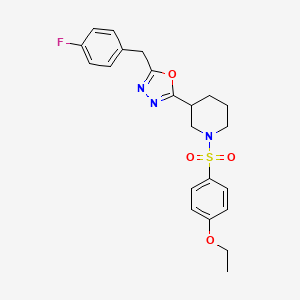 molecular formula C22H24FN3O4S B2564048 2-(1-((4-Ethoxyphenyl)sulfonyl)piperidin-3-yl)-5-(4-fluorobenzyl)-1,3,4-oxadiazole CAS No. 1172083-24-7