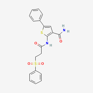 molecular formula C20H18N2O4S2 B2564087 5-Phenyl-2-(3-(phenylsulfonyl)propanamido)thiophene-3-carboxamide CAS No. 941994-03-2