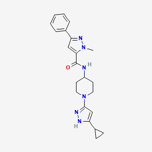 molecular formula C22H26N6O B2564088 N-(1-(5-环丙基-1H-吡唑-3-基)哌啶-4-基)-1-甲基-3-苯基-1H-吡唑-5-甲酰胺 CAS No. 2034210-15-4