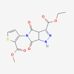 molecular formula C14H13N3O6S B2564101 Ethyl 5-[2-(methoxycarbonyl)-3-thienyl]-4,6-dioxo-1,3a,4,5,6,6a-hexahydropyrrolo[3,4-c]pyrazole-3-carboxylate CAS No. 317821-62-8