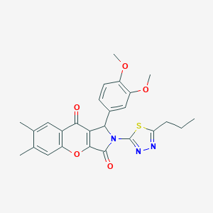 molecular formula C26H25N3O5S B256414 1-(3,4-Dimethoxyphenyl)-6,7-dimethyl-2-(5-propyl-1,3,4-thiadiazol-2-yl)-1,2-dihydrochromeno[2,3-c]pyrrole-3,9-dione 