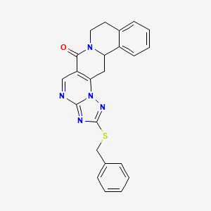 molecular formula C23H19N5OS B2564166 2-(benzylsulfanyl)-8,9,13b,14-tetrahydro-6H-[1,2,4]triazolo[5'',1'':2',3']pyrimido[4',5':4,5]pyrido[2,1-a]isoquinolin-6-one CAS No. 344263-06-5