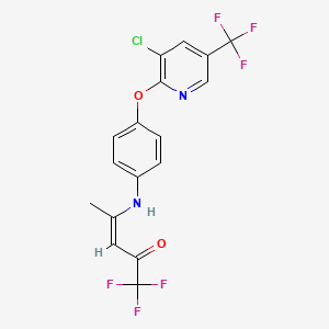 molecular formula C17H11ClF6N2O2 B2564218 4-(4-{[3-Chloro-5-(trifluoromethyl)-2-pyridinyl]oxy}anilino)-1,1,1-trifluoro-3-penten-2-one CAS No. 338402-24-7