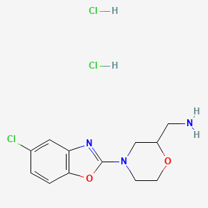 molecular formula C12H16Cl3N3O2 B2564221 二盐酸{[4-(5-氯-1,3-苯并恶唑-2-基)-2-吗啉基]甲基}胺 CAS No. 1609407-48-8