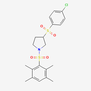 molecular formula C20H24ClNO4S2 B2564242 3-((4-氯苯基)磺酰基)-1-((2,3,5,6-四甲基苯基)磺酰基)吡咯烷 CAS No. 1448135-11-2