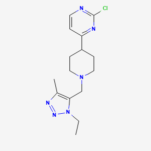molecular formula C15H21ClN6 B2564267 2-Chloro-4-[1-[(3-ethyl-5-methyltriazol-4-yl)methyl]piperidin-4-yl]pyrimidine CAS No. 2224295-21-8