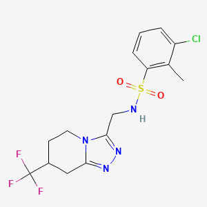 molecular formula C15H16ClF3N4O2S B2564284 3-chloro-2-methyl-N-((7-(trifluoromethyl)-5,6,7,8-tetrahydro-[1,2,4]triazolo[4,3-a]pyridin-3-yl)methyl)benzenesulfonamide CAS No. 2034382-02-8