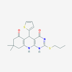 molecular formula C20H23N3O2S2 B256429 8,8-dimethyl-2-propylsulfanyl-5-thiophen-2-yl-5,7,9,10-tetrahydro-1H-pyrimido[4,5-b]quinoline-4,6-dione 