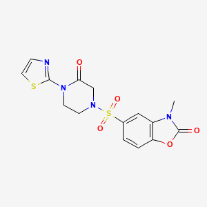 molecular formula C15H14N4O5S2 B2564295 3-甲基-5-((3-氧代-4-(噻唑-2-基)哌嗪-1-基)磺酰基)苯并[d]恶唑-2(3H)-酮 CAS No. 2309311-29-1
