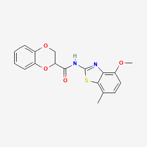 molecular formula C18H16N2O4S B2564296 N-(4-甲氧基-7-甲基苯并[d]噻唑-2-基)-2,3-二氢苯并[b][1,4]二氧杂环-2-甲酰胺 CAS No. 897759-72-7