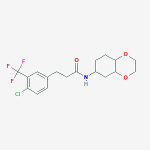 molecular formula C18H21ClF3NO3 B2564339 3-(4-氯-3-(三氟甲基)苯基)-N-(八氢苯并[b][1,4]二噁英-6-基)丙酰胺 CAS No. 1902935-05-0