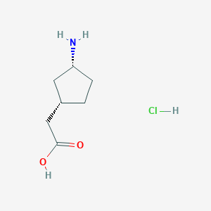 molecular formula C7H14ClNO2 B2564357 2-[(1S,3R)-3-Aminocyclopentyl]acetic acid;hydrochloride CAS No. 2174001-81-9