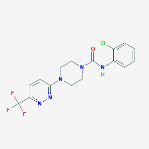 molecular formula C16H15ClF3N5O B2564362 N-(2-Chlorophenyl)-4-[6-(trifluoromethyl)pyridazin-3-yl]piperazine-1-carboxamide CAS No. 2380087-08-9