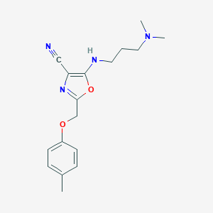 molecular formula C17H22N4O2 B256437 5-{[3-(Dimethylamino)propyl]amino}-2-[(4-methylphenoxy)methyl]-1,3-oxazole-4-carbonitrile 