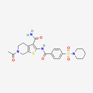 molecular formula C22H26N4O5S2 B2564405 6-Acetyl-2-(4-(piperidin-1-ylsulfonyl)benzamido)-4,5,6,7-tetrahydrothieno[2,3-c]pyridine-3-carboxamide CAS No. 449769-93-1