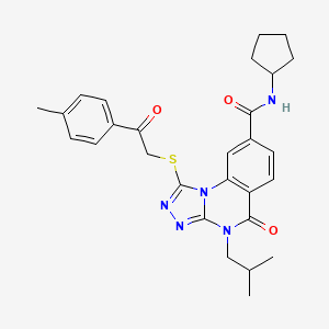 molecular formula C28H31N5O3S B2564408 N-环戊基-4-异丁基-1-{[2-(4-甲苯基)-2-氧代乙基]硫代}-5-氧代-4,5-二氢[1,2,4]三唑并[4,3-a]喹唑啉-8-甲酰胺 CAS No. 1114652-81-1