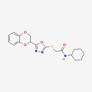 molecular formula C18H21N3O4S B2564418 N-cyclohexyl-2-[[5-(2,3-dihydro-1,4-benzodioxin-3-yl)-1,3,4-oxadiazol-2-yl]sulfanyl]acetamide CAS No. 851130-01-3