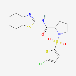 molecular formula C16H18ClN3O3S3 B2564427 1-((5-chlorothiophen-2-yl)sulfonyl)-N-(4,5,6,7-tetrahydrobenzo[d]thiazol-2-yl)pyrrolidine-2-carboxamide CAS No. 1098644-12-2