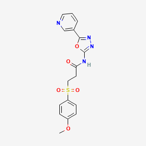 molecular formula C17H16N4O5S B2564432 3-((4-甲氧基苯基)磺酰基)-N-(5-(吡啶-3-基)-1,3,4-恶二唑-2-基)丙酰胺 CAS No. 923131-60-6