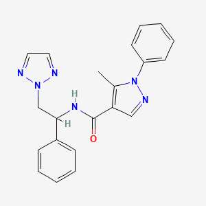 molecular formula C21H20N6O B2564448 5-methyl-1-phenyl-N-(1-phenyl-2-(2H-1,2,3-triazol-2-yl)ethyl)-1H-pyrazole-4-carboxamide CAS No. 2034560-23-9