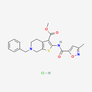 molecular formula C21H22ClN3O4S B2564450 Methyl 6-benzyl-2-(3-methylisoxazole-5-carboxamido)-4,5,6,7-tetrahydrothieno[2,3-c]pyridine-3-carboxylate hydrochloride CAS No. 1185069-92-4