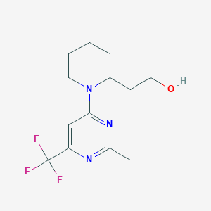 molecular formula C13H18F3N3O B2564451 2-(1-(2-Methyl-6-(trifluoromethyl)pyrimidin-4-yl)piperidin-2-yl)ethan-1-ol CAS No. 2310013-84-2