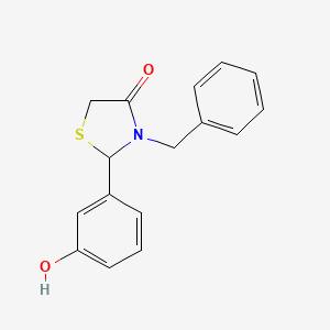 molecular formula C16H15NO2S B2564461 3-Benzyl-2-(3-hydroxyphenyl)-1,3-thiazolidin-4-one CAS No. 866042-15-1