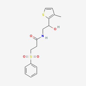 molecular formula C16H19NO4S2 B2564469 N-(2-hydroxy-2-(3-methylthiophen-2-yl)ethyl)-3-(phenylsulfonyl)propanamide CAS No. 1351615-65-0