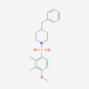 molecular formula C21H27NO3S B256449 4-Benzyl-1-(4-methoxy-2,3-dimethylbenzenesulfonyl)piperidine 