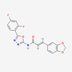 molecular formula C18H11F2N3O4 B2564493 (E)-3-(苯并[d][1,3]二氧杂环-5-基)-N-(5-(2,4-二氟苯基)-1,3,4-恶二唑-2-基)丙烯酰胺 CAS No. 1173488-20-4