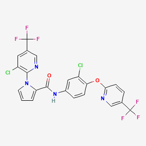 molecular formula C23H12Cl2F6N4O2 B2564502 1-[3-chloro-5-(trifluoromethyl)-2-pyridinyl]-N-(3-chloro-4-{[5-(trifluoromethyl)-2-pyridinyl]oxy}phenyl)-1H-pyrrole-2-carboxamide CAS No. 338397-72-1