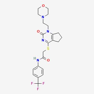 molecular formula C22H25F3N4O3S B2564505 2-((1-(2-吗啉乙基)-2-氧代-2,5,6,7-四氢-1H-环戊[d]嘧啶-4-基)硫代)-N-(4-(三氟甲基)苯基)乙酰胺 CAS No. 898450-75-4