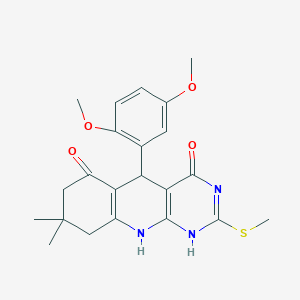 molecular formula C22H25N3O4S B256451 5-(2,5-dimethoxyphenyl)-8,8-dimethyl-2-methylsulfanyl-5,7,9,10-tetrahydro-1H-pyrimido[4,5-b]quinoline-4,6-dione 